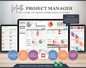 Multi Project Management Template For Business Bundle Template Small Business Planner Spreadsheet Calendar Kanban Board Google Sheets