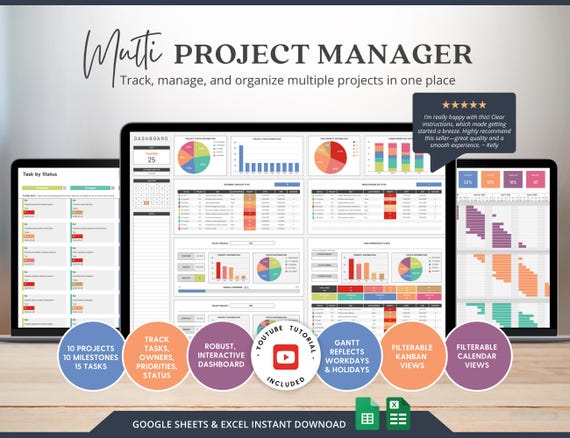 Multi Project Management Template For Business Bundle Template Small Business Planner Spreadsheet Calendar Kanban Board Google Sheets