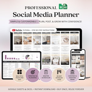 Social Media Content Planner Google Sheet Social Media Management Template Digital Content Planner ADHD Social Media Planner Marketing