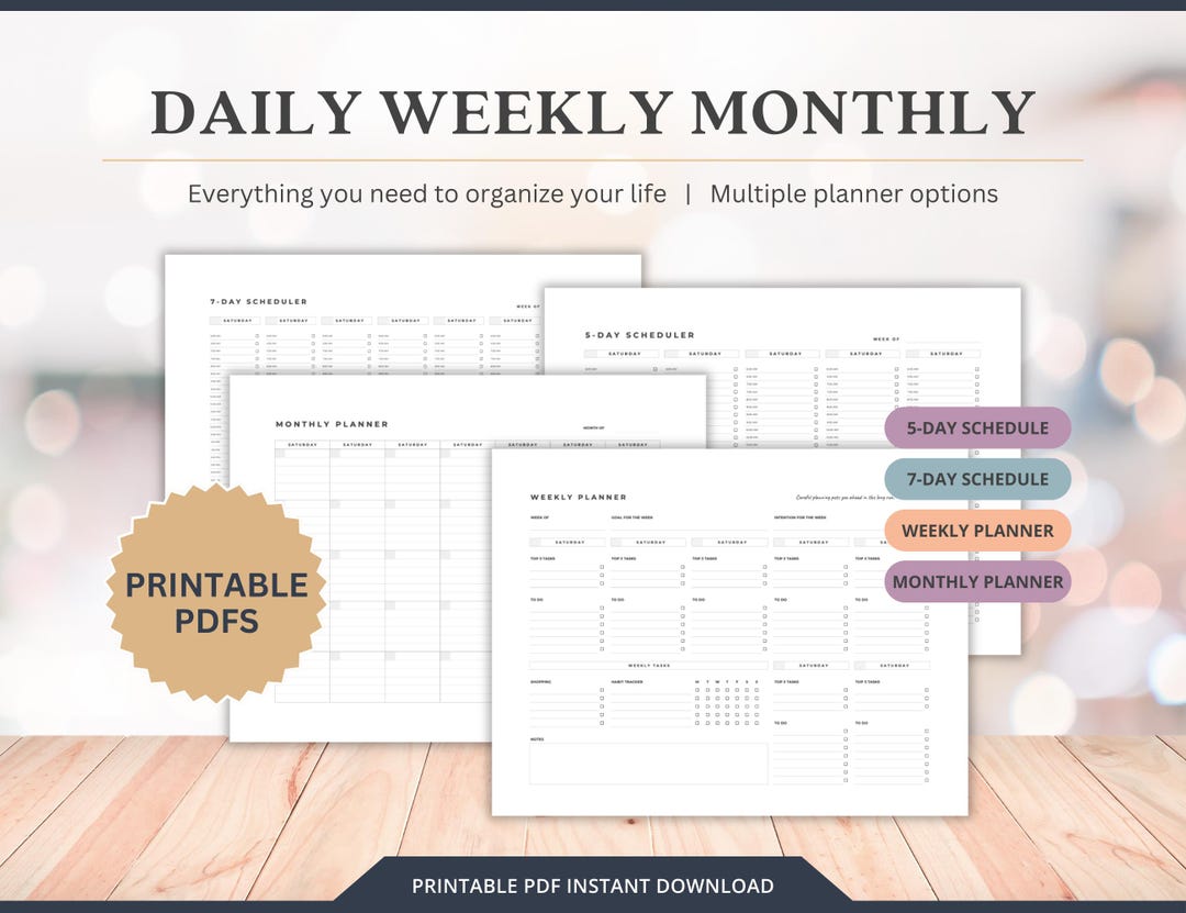 Daily Weekly Monthly Planner Printable Weekly Schedule Template for ...