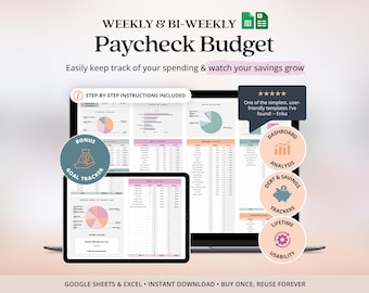 Paycheck Budget Spreadsheet Excel Google Sheets Expenses Tracker Simple Budget Planner Spreadsheet Excel Income Savings Debt Bill Tracker