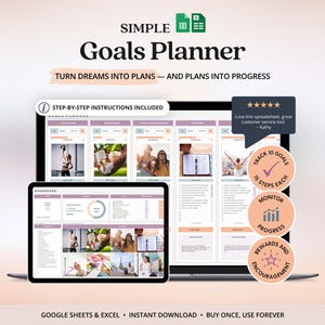 Goal Planner Google Sheets Smart Goal Tracker Spreadsheet Goal Setting Planner Vision Board Inspiration 2026 New Years Resolution Template