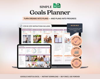Goal Planner Google Sheets Smart Goal Tracker Spreadsheet Goal Setting Planner Vision Board Inspiration 2026 New Years Resolution Template