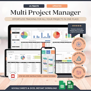 Project Management Excel Template CRM Client Tracker Gantt Chart 2026 Kanban Board Budget Spreadsheet Multi Project Tracker Google Sheets