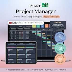 Project Management Excel Task Tracker Spreadsheet Digital Timeline Template Gantt Planner Kanban Board Google Sheets Calendar Template
