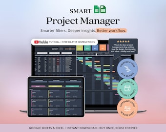 Project Management Excel Task Tracker Spreadsheet Digital Timeline Template Gantt Planner Kanban Board Google Sheets Calendar Template