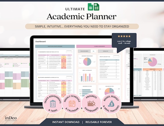 Assignment Tracker Excel Academic Planner Template ADHD Online Student Planner Excel Book Tracker Spreadsheet 2026 Weekly College Planner