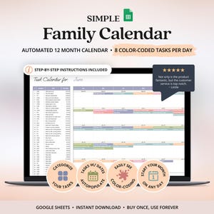 Modello di organizzazione del calendario familiare, foglio di calcolo Google per il monitoraggio delle attività, agenda digitale, agenda mensile per ADHD, organizer per iPad