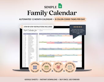 Family Calendar Organization Template Google Sheet Task Tracker Spreadsheet Template Digital Planner ADHD Monthly Planner iPad Organizer