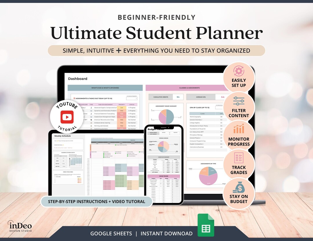 Student Planner Digital Assignment Tracker College Student Planner ...