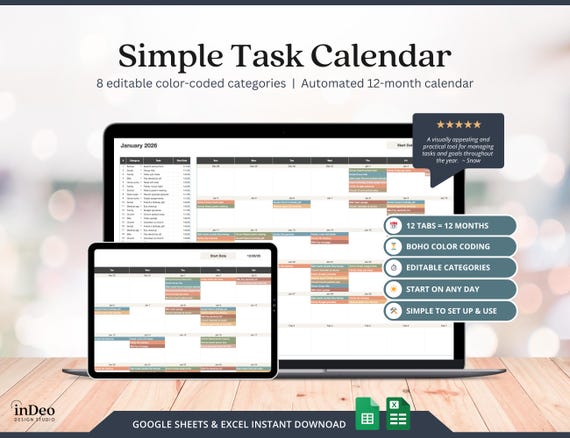 2026 Calendar Minimalist Planner, Daily Priority To Do List Excel, Google Sheets Calendar Template, Life Management Digital Planner