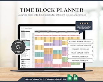 Plantilla de horario semanal para mamás ocupadas con TDAH, ideal para negocios o uso personal. Hoja de cálculo para seguimiento del tiempo. Planificador diario digital.