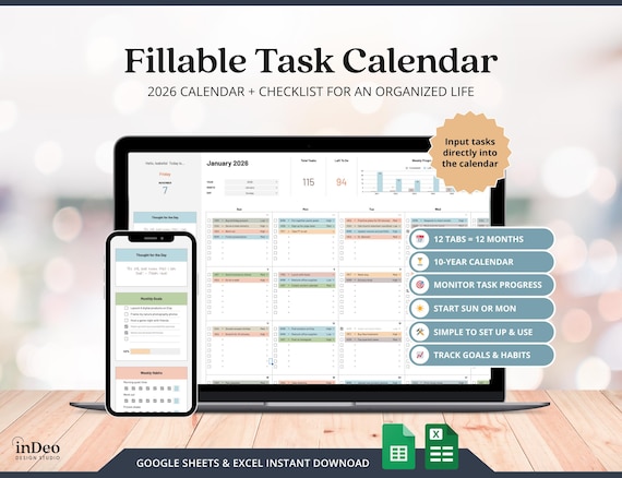 Task Calendar 2026 Task Tracker Printable Planner Templates To Do List Yearly Calendar 2026 Monthly Planner Goal Tracker ADHD Task Planner