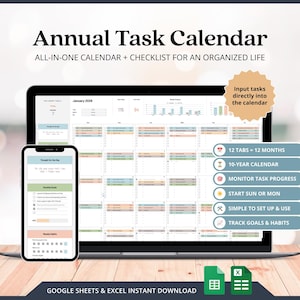 Task Tracker Excel Google Spreadsheets For Busy Moms 2026 Calendar Printable Task List Weekly Habit Tracker Annual Monthly Goals Planner