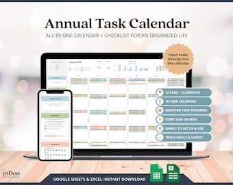 Task Tracker Excel Google Spreadsheets For Busy Moms 2026 Calendar Printable Task List Weekly Habit Tracker Annual Monthly Goals Planner
