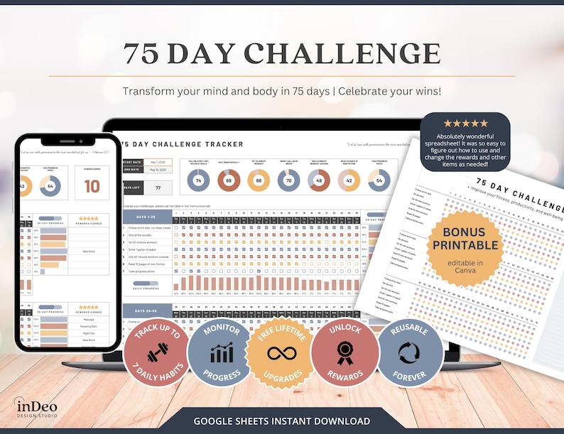 75 Day Challenge Tracker Google Sheets