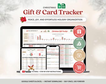 Christmas Gift Tracker Spreadsheet Holiday Gift Planner Excel Google Sheets Christmas Budget Tracker Task Manager Shopping & Stocking List