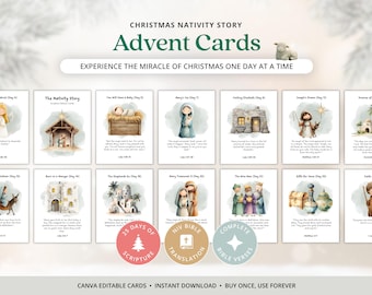 Advent Calendar Cards for Kids Christmas Scripture Cards Printable Nativity Story Bible Verse Cards Christian Advent for Families