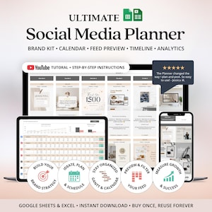 Social Media Content Planner Google Sheets Template Monthly Content Calendar Excel Social Media Planner Template Small Business Spreadsheet