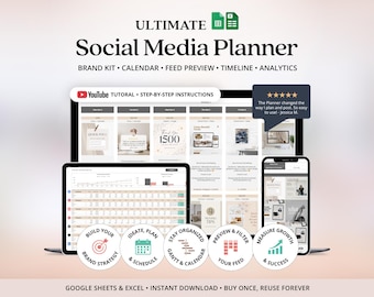 Social Media Content Planner Google Sheets Template Monthly Content Calendar Excel Social Media Planner Template Small Business Spreadsheet