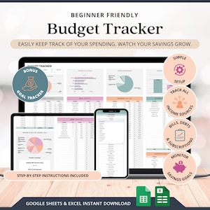 Beginner Budget Spreadsheet Excel Google Sheets Expenses Tracker Simple Budget Planner Spreadsheet Excel Income Savings Debt Bill Tracker