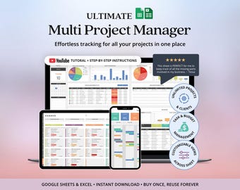 Project Management Excel Template CRM Client Tracker Gantt Chart 2026 Kanban Board Budget Spreadsheet Multi Project Tracker Google Sheets