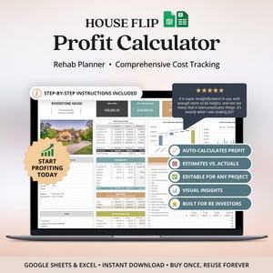 Investment Trackers House Flipping Calculator Excel Google Sheets Real Estate Investing Spreadsheet ROI Calculator For Home Flip Project