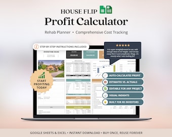 Investment Trackers House Flipping Calculator Excel Google Sheets Real Estate Investing Spreadsheet ROI Calculator For Home Flip Project