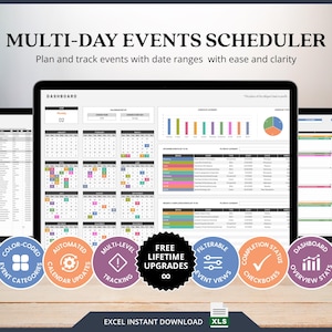 Plantilla de eventos Calendario de Excel Planificador de eventos Rastreador Calendario de eventos Hoja de cálculo de calendario de eventos Plantilla de programación mensual de Excel