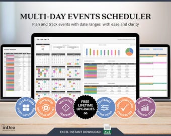 Events Template Excel Schedule Calendar Events Planner Tracker Events Schedule Events Calendar Spreadsheet Monthly Schedule Template Excel