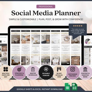 Planificador de contenido para redes sociales Hoja de cálculo de Google Plantilla de gestión de redes sociales Planificador de contenido digital Planificador de redes sociales para TDAH Marketing