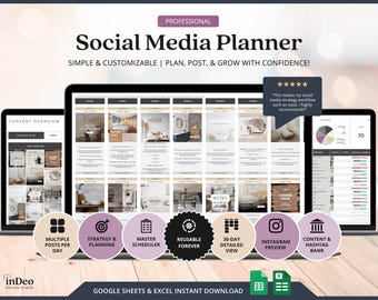 Social Media Content Planner Google Sheet Social Media Management Template Digital Content Planner ADHD Social Media Planner Marketing