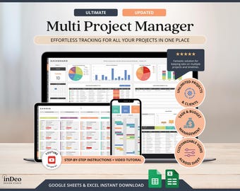 Multi-Projektmangement-Tracker-Vorlage für kleine Unternehmen Kunden-Tracker Google Sheets Gantt-Chart-Vorlage für das Projektbudget und das Kanban-Board