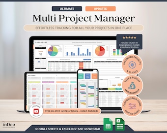 Multi Project Management Tracker Template for Small Business Client Tracker Google Sheets Gantt Chart Template Project Budget Kanban Board