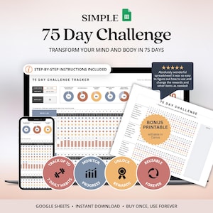 75 Day Challenge Tracker Google Sheets Fitness Planner And Tracker Sheets Daily Habit Tracker Spreadsheet With Editable Canva Template