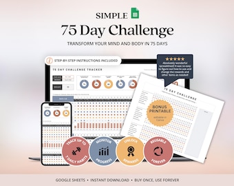 75 Day Challenge Tracker Google Sheets Fitness Planner And Tracker Sheets Daily Habit Tracker Spreadsheet With Editable Canva Template