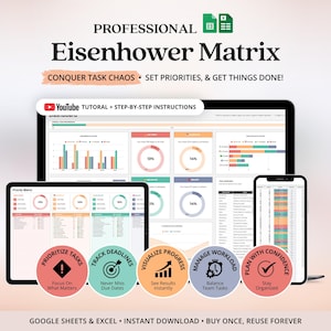 Eisenhower Matrix Task Manager Excel Google Sheets To Do List Task Tracker Excel Project Management Decision Making Tools ADHD Daily Planner
