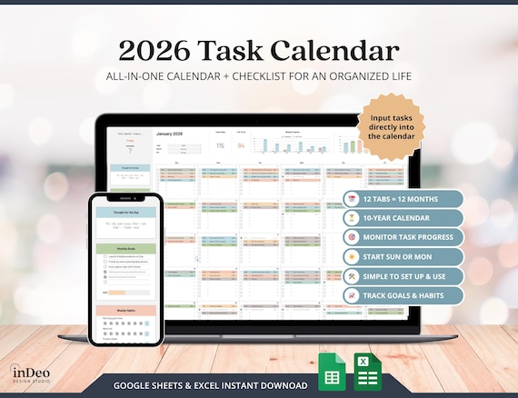 Task Tracker Excel Google Spreadsheets For Busy Moms 2026 Calendar Printable Task List Weekly Habit Tracker Annual Monthly Goals Planner
