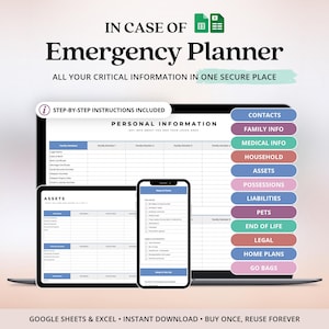 Excel-sjabloon voor een noodpakket, Excel-sjabloon voor een noodplanner, sjabloon voor noodgevallen in Excel, afdrukbaar noodmap-sjabloon in Excel.