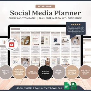 Social Media Planner Social Media Content Planner And Calendar Social Media Management Calendar Digital Content Planner Spreadsheet