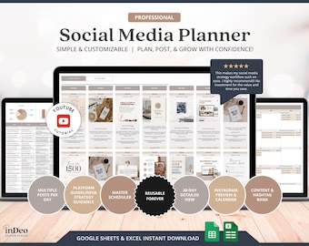 Social Media Planer Social Media Content Planer Und Kalender Social Media Mangement Kalender Digital Content Planner Kalkulationstabelle