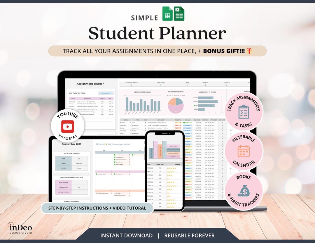 Assignment Tracker Google Sheets Student Planner College Assignment ...