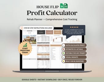 House Flipping Calculator Profit And Loss Template Investment Tracker Real Estate Fix and Flip Calculator House Flipping Spreadsheet