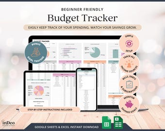 Beginner Budget Spreadsheet Excel Google Sheets Expenses Tracker Simple Budget Planner Spreadsheet Excel Income Savings Debt Bill Tracker