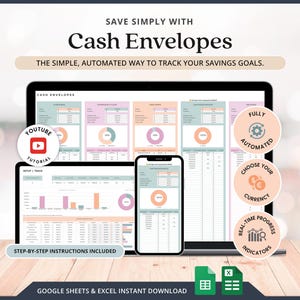 Sobres de efectivo digitales, Rastreador de ahorros de Excel, Sobres de efectivo, Hojas de cálculo de Google, Rastreador de hundimientos, Panel de finanzas personales