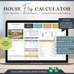 Investment Trackers House Flipping Calculator Excel Google Sheets Real Estate Investing Spreadsheet ROI Calculator For Home Flip Project