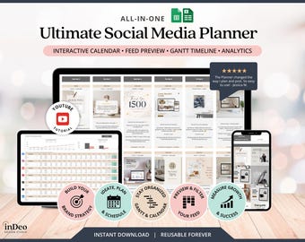 Social Media Content Planner Google Sheet Template Monthly Content Calendar Excel Social Media Planner Template Small Business Spreadsheet