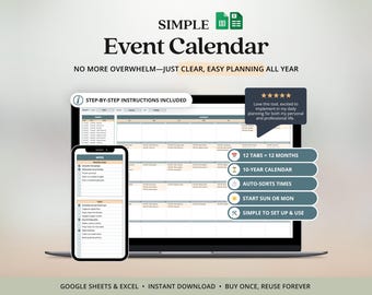 2027 Monthly Digital Calendar Template Excel Daily Planner for Events and Tasks Tracker Spreadsheet Planner ADHD Schedule Business Tracker