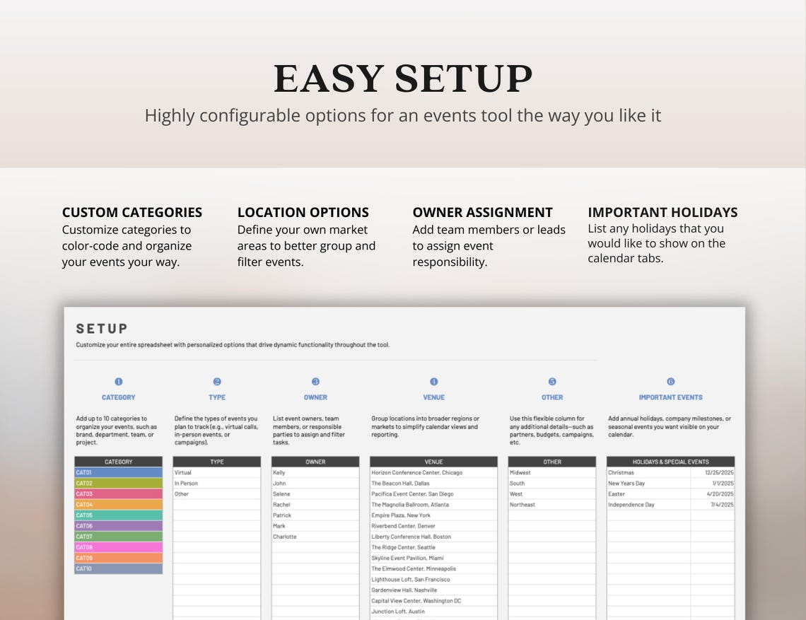 Events Schedule Calendar Spreadsheet Events Planner Tracker for Events ...