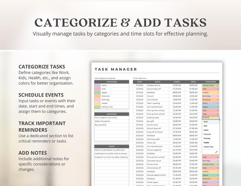 ADHD Weekly Daily Hourly Time Blocking Planner, Task Tracker Excel ...